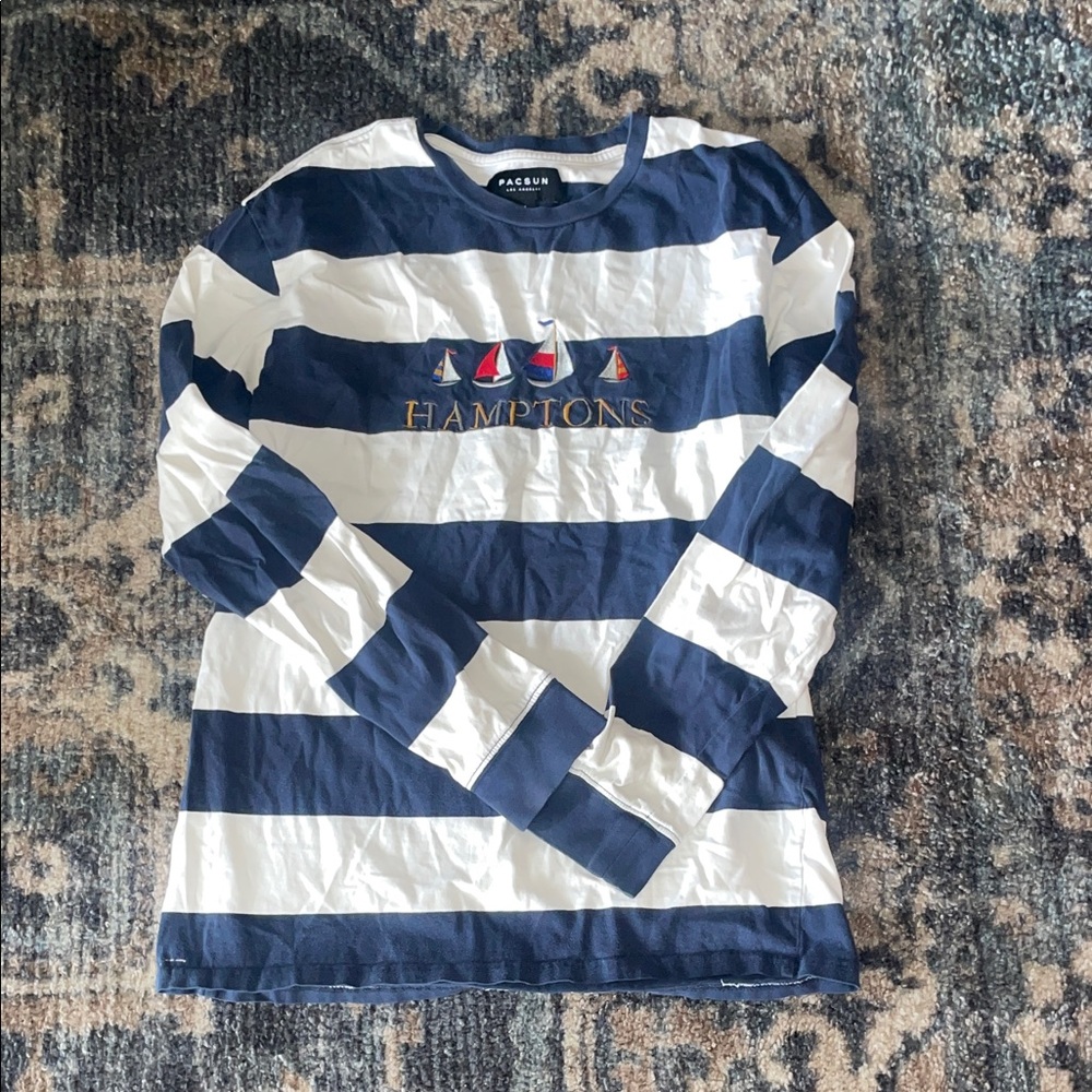 Ralph Lauren Kids Blue and White Striped Long Sleeve Tee